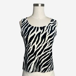 Vintage Y2K Russell Kemp velvet zebra stripe rhinestone cropped tank holiday XS